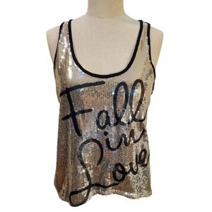 Madrag Fall In Love Silver & Black Sequined‎ Racerback Top Size XS/S